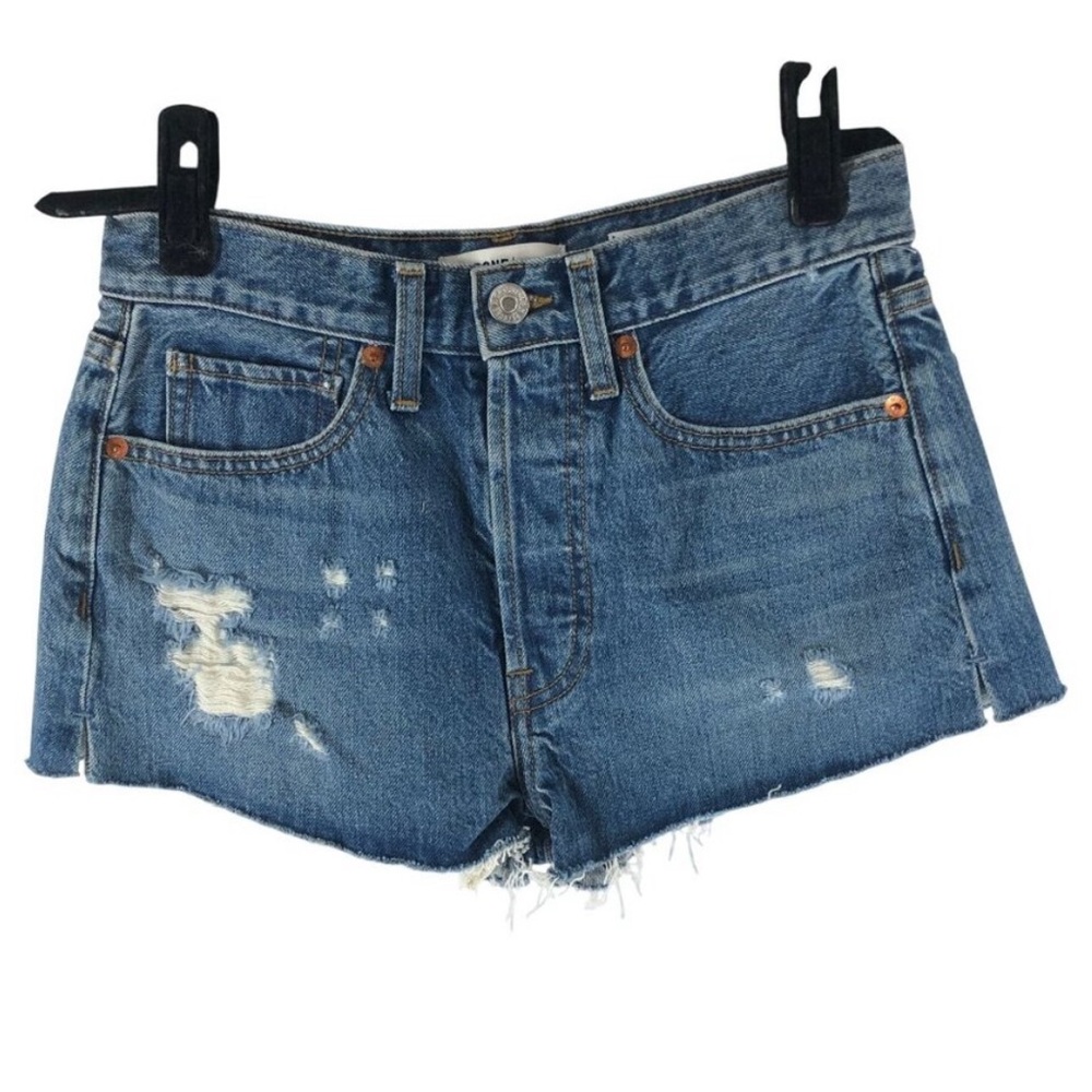 Re/Done Womens Shorts Distress Button Fly Cut Off High Rise 26